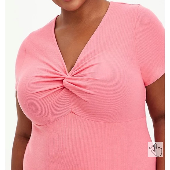 Torrid Twist Front Ribbed Coral Skater Dress Short Sleeve NWT - Picture 3 of 4